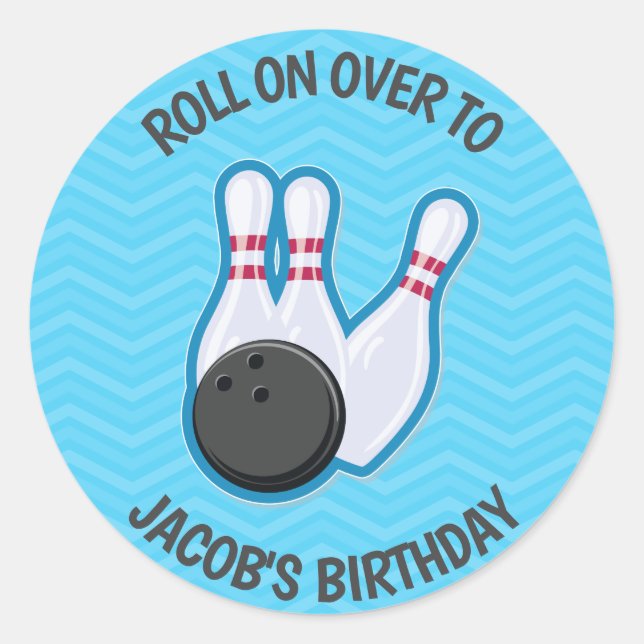 Birthday Bowling Party Roll On Over Sticker (Front)