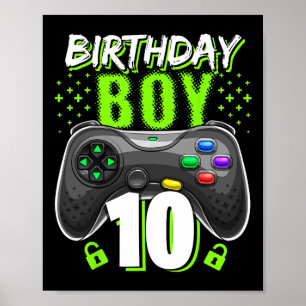 Birthday Boy 10 Video Game Controller Gamer 10th B Poster