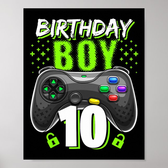 Birthday Boy 10 Video Game Controller Gamer 10th B Poster (Front)