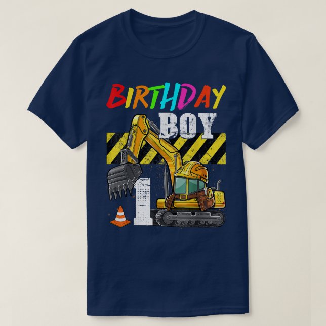 Birthday Boy 1st Excavator 1 Years Old Constructio T-Shirt (Design Front)