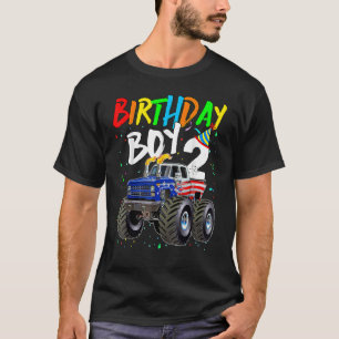Birthday Boy 2 Year Old Monster Truck Flag 2nd Bir T-Shirt