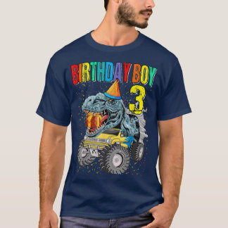 Birthday Boy 3 Monster Truck Dinosaur 3rd Birthday T-Shirt