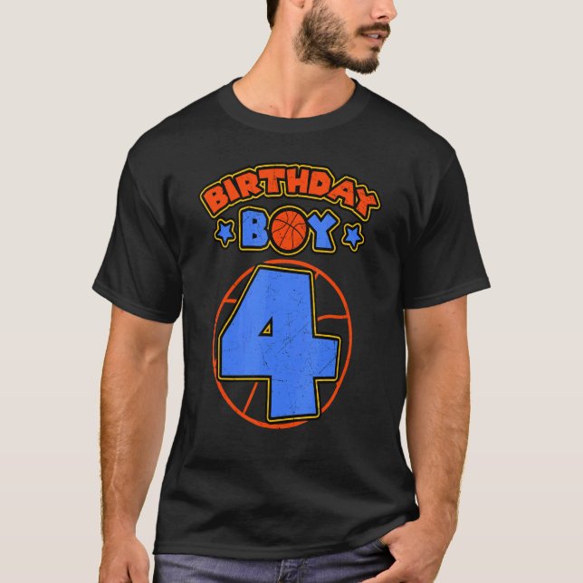 Birthday Boy 4 Basketball Theme Bday Party 4th Cel T-Shirt (Front)