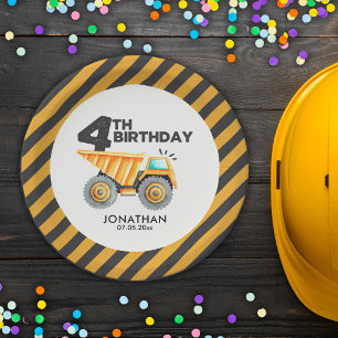 Birthday Boy 4th with Construction theme Paper Plate