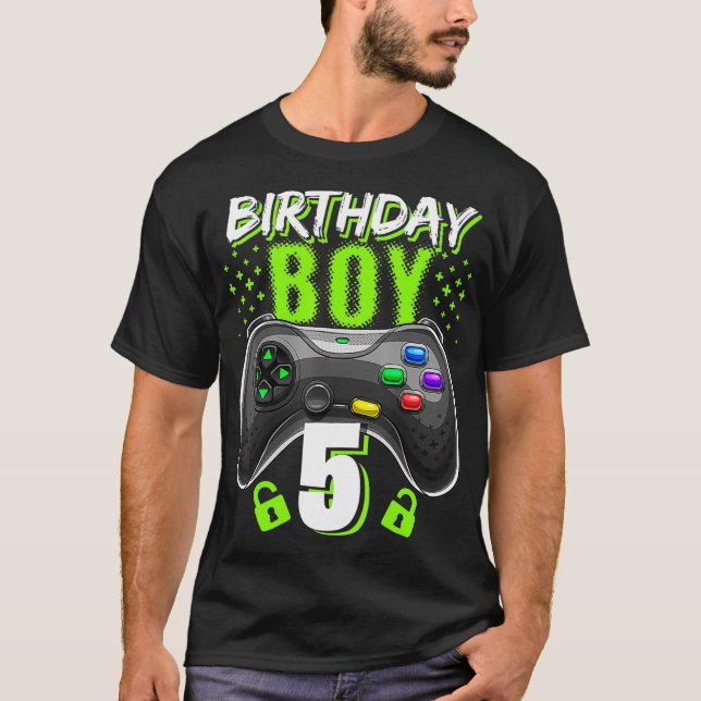 Birthday Boy 5 Video Game Controller Gamer 5th Bir T-Shirt (Front)
