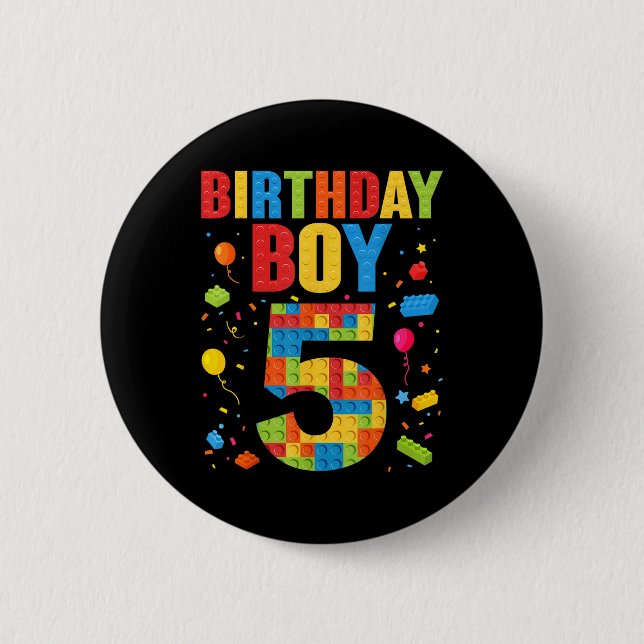 Birthday Boy 5 Year Old Building Blocks 5th Birthd 2 Inch Round Button (Front)