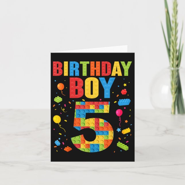 Birthday Boy 5 Year Old Building Blocks 5th Birthd Card (Front)