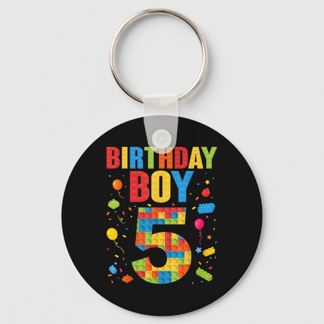 Birthday Boy 5 Year Old Building Blocks 5th Birthd Keychain (Front)