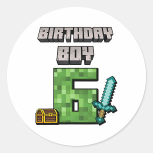 Birthday Boy 6th Birthday I'm 6 Year Old Gamer Pix Classic Round Sticker
