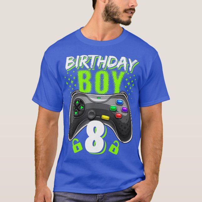 Birthday Boy 8 Video Game Controller Gamer 8th T-Shirt (Front)