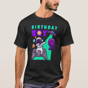 Birthday Boy 9 Gamer Dabbing Astronaut 9 Year Old T-Shirt