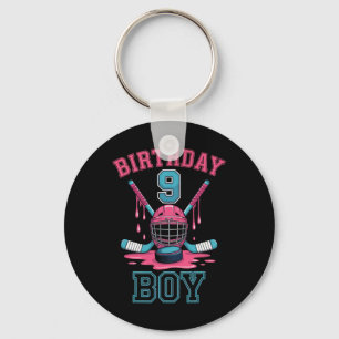 Birthday Boy 9 Hockey Fan Youth Fun Celebration Te Keychain