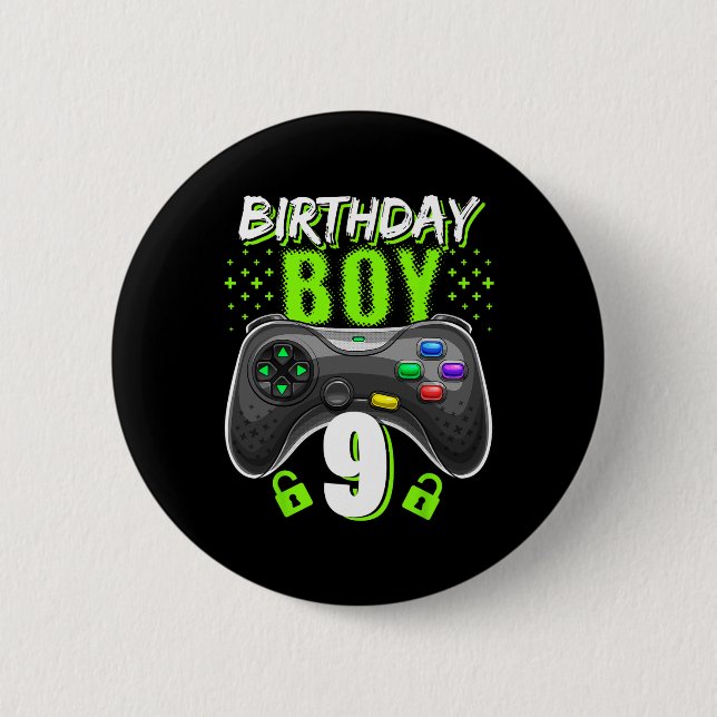 Birthday Boy 9 Video Game Controller Gamer 9th Bir 2 Inch Round Button (Front)
