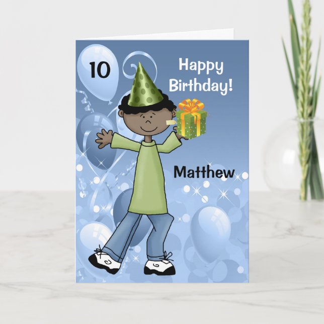 Birthday Boy Age Specific with Dark Skinned Boy Card (Front)