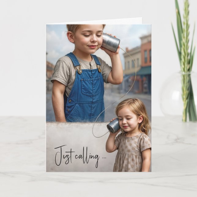 Birthday Boy and Girl With Tin Can Telephones Card (Front)