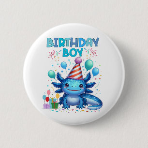 Birthday Boy Axolotl Vibes Cute Party Design 2 Inch Round Button