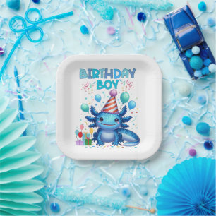 Birthday Boy Axolotl Vibes Cute Party Design Paper Plate
