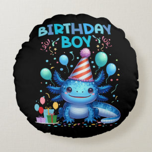 Birthday Boy Axolotl Vibes Cute Party Design Round Pillow