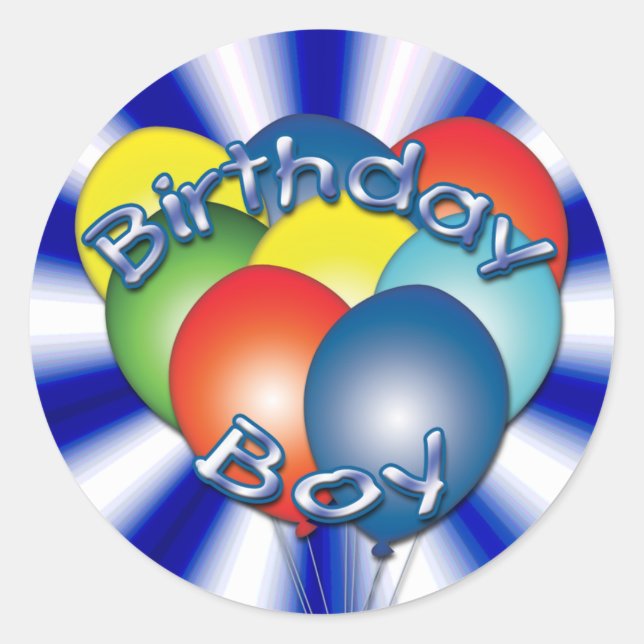 Birthday Boy Balloons Round Stickers (Front)