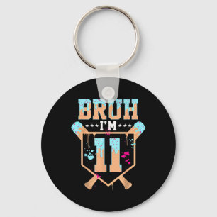 Birthday Boy Baseball Ice Cream Drip Bruh Im 11 Ye Keychain