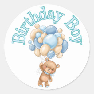 Birthday Boy Bear Baby Shower Classic Round Sticker