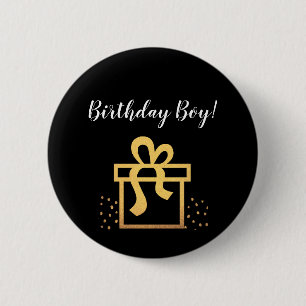 Birthday Boy Black and Gold Faux Foil 2 Inch Round Button
