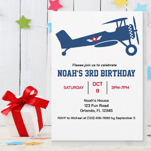 Birthday Boy Blue Airplane Fun Kids Colourful  Invitation
