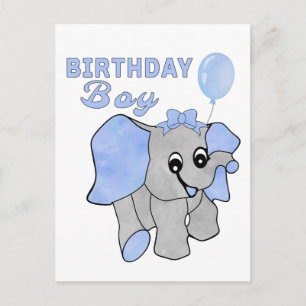 Birthday Boy Blue Baby Elephant Postcard