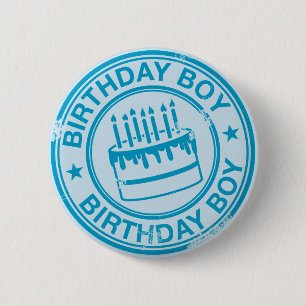 Birthday Boy -blue rubber stamp effect- 2 Inch Round Button