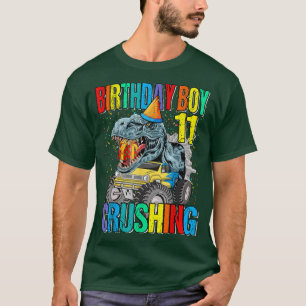 Birthday Boy Crushing 11 Monster Truck Dinosaur  T-Shirt