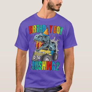 Birthday Boy Crushing 2 Monster Truck Dinosaur T-Shirt