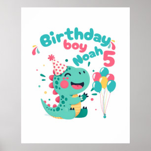 Birthday Boy Dinosaur Poster Custom Name & Age