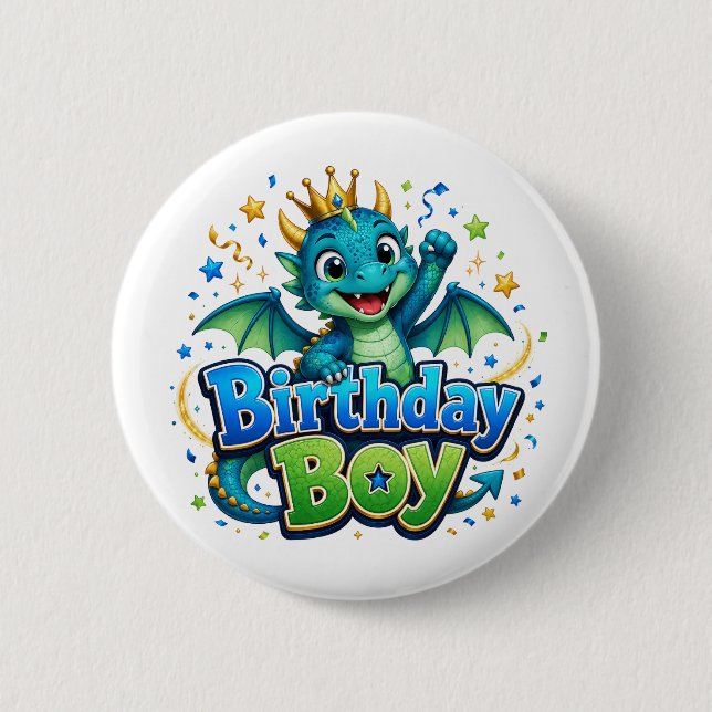 Birthday Boy Dragon Prince 2 Inch Round Button (Front)