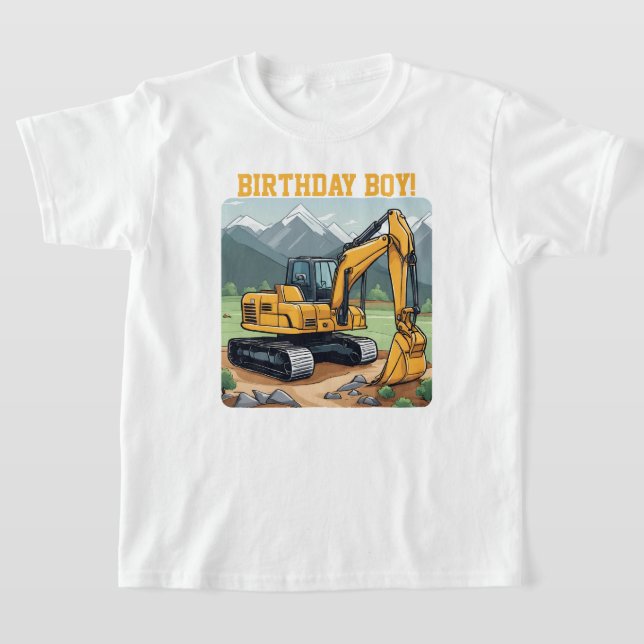 Birthday Boy Excavator Equipment Construction  T-Shirt (Laydown)