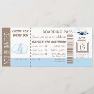 Birthday Boy Flight Ticket Invite Customizable