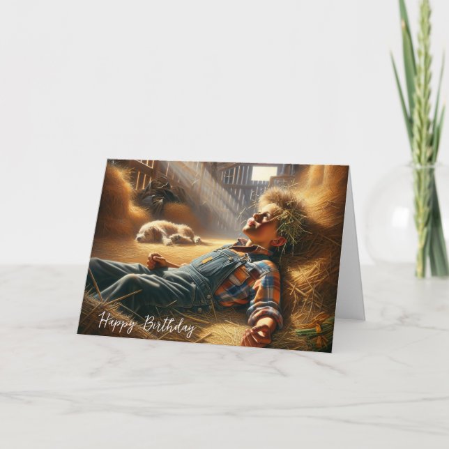 Birthday Boy In Barn Hayloft Card (Front)