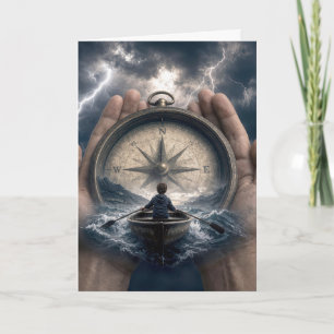 Birthday Boy in Rowboat Guided by a Compass Card