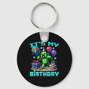 Birthday Boy Its My 7th Birthday Gamer Pixel Numbe Keychain
