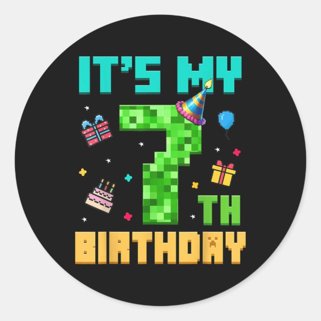 Birthday Boy Its My 7th Birthday Video Game Pixel  Classic Round Sticker (Front)