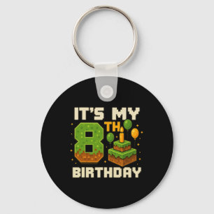 Birthday Boy It's My 8th Birthday Gamer Pixel Boy  Keychain