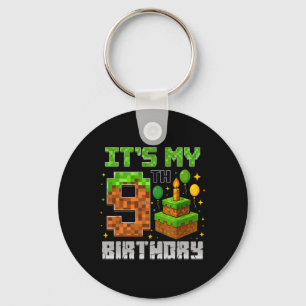 Birthday Boy It's My 9th Birthday Gamer Pixel Boy  Keychain
