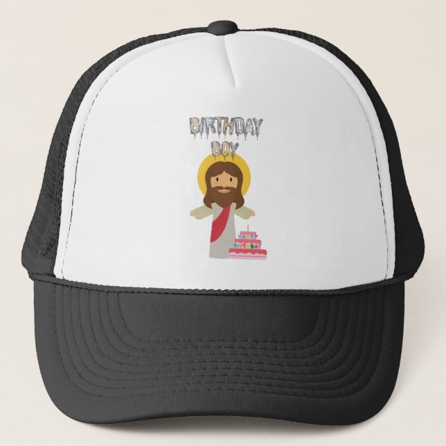 birthday boy jesus christmas trucker hat (Front)