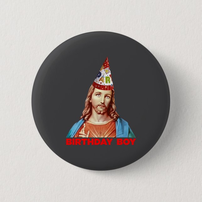 Birthday Boy Jesus Funny Christmas Party Hat Long  2 Inch Round Button (Front)