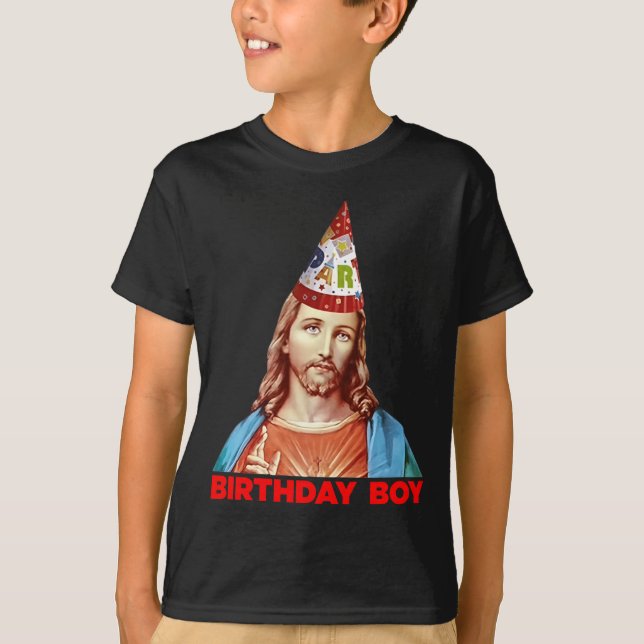 Birthday Boy Jesus Funny Christmas Party Hat Long  T-Shirt (Front)