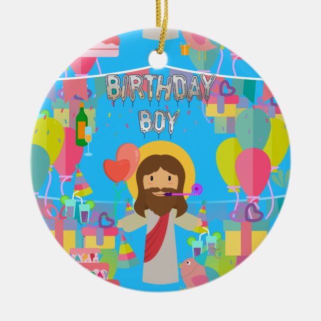 birthday boy jesus xmas ceramic ornament (Front)