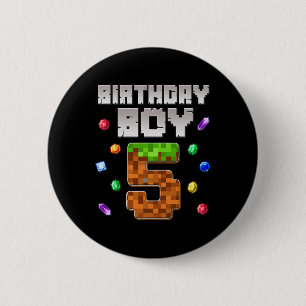 Birthday Boy Kids 5th Birthday 5 Year Old Gamer Pi 2 Inch Round Button