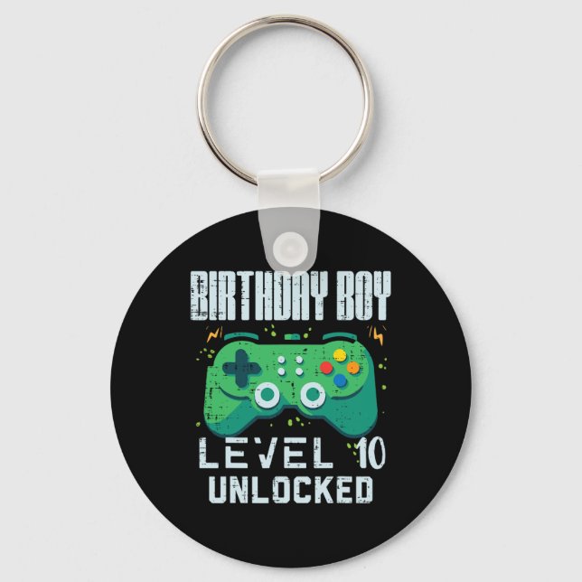 Birthday Boy Level 10 Unlocked Gamer Controller 10 Keychain (Front)