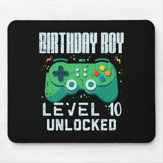 Birthday Boy Level 10 Unlocked Gamer Controller 10 Mouse Pad (Front)