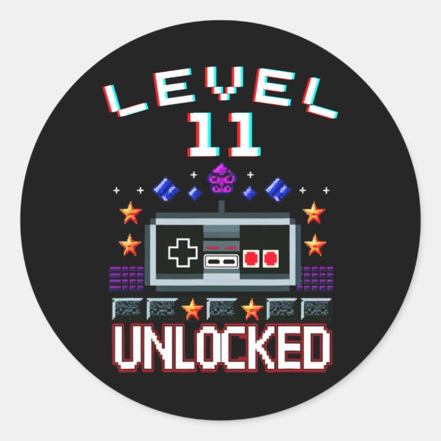 Birthday Boy Level 11 Unlocked Funny Video Game Ga Classic Round Sticker (Front)