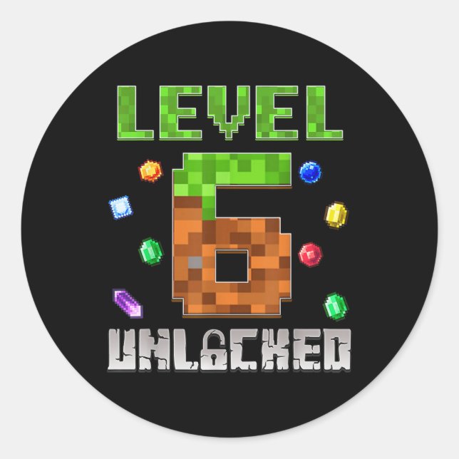 Birthday Boy Level 6 Unlocked 6th Birthday Game Pi Classic Round Sticker (Front)